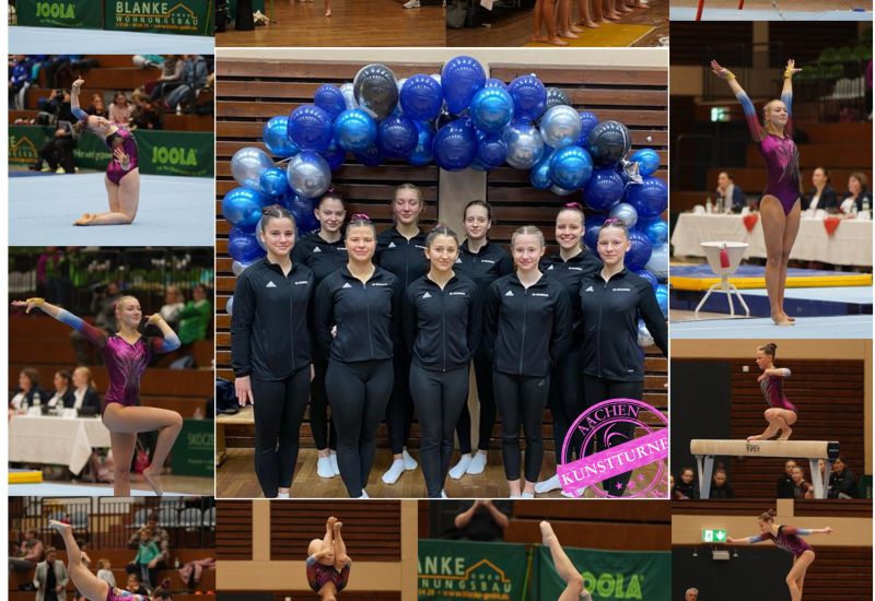 Bilderzusammenstellung mehrerer Momentaufnahmen eines Turnwettkampfes