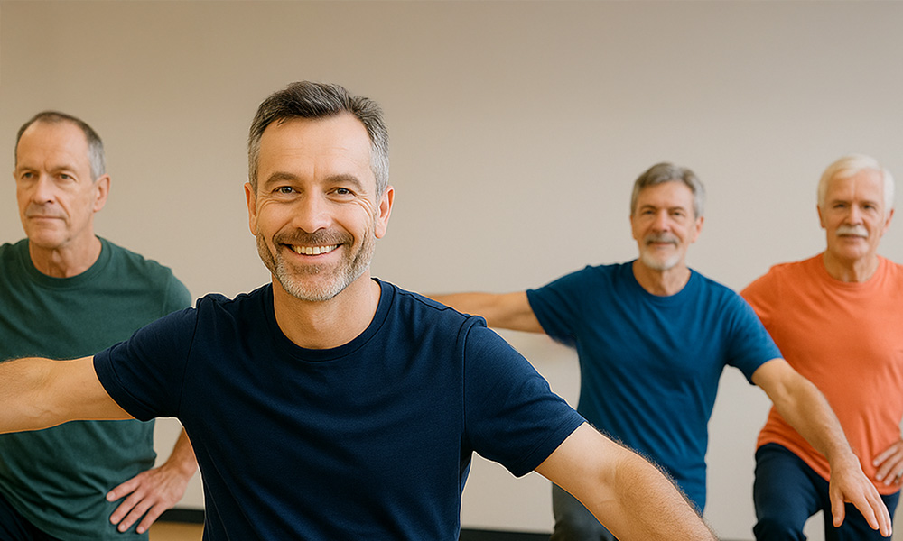 Männer mittleren Alters beim Fitnesskurs