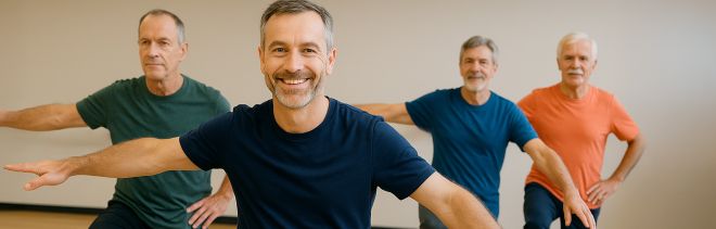 Männer mittleren Alters beim Fitnesskurs