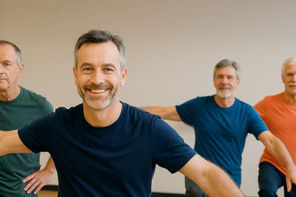 Männer mittleren Alters beim Fitnesskurs